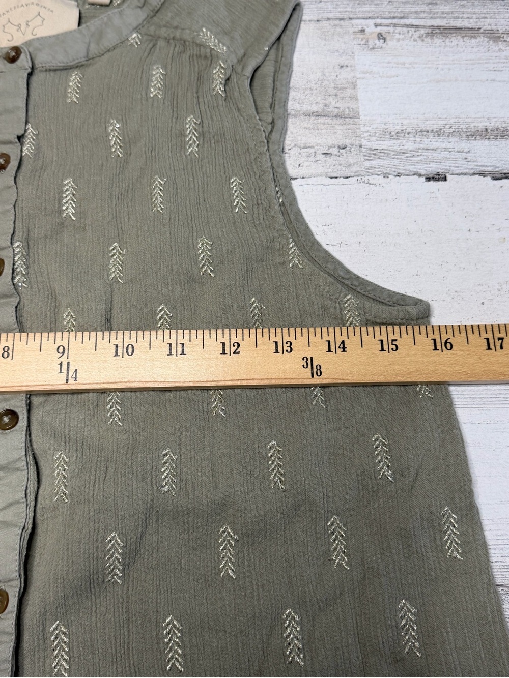 Anthropologie Vanessa Virginia Women 4 Olive Embroidered Cotton Button Front Top - Picture 10 of 10